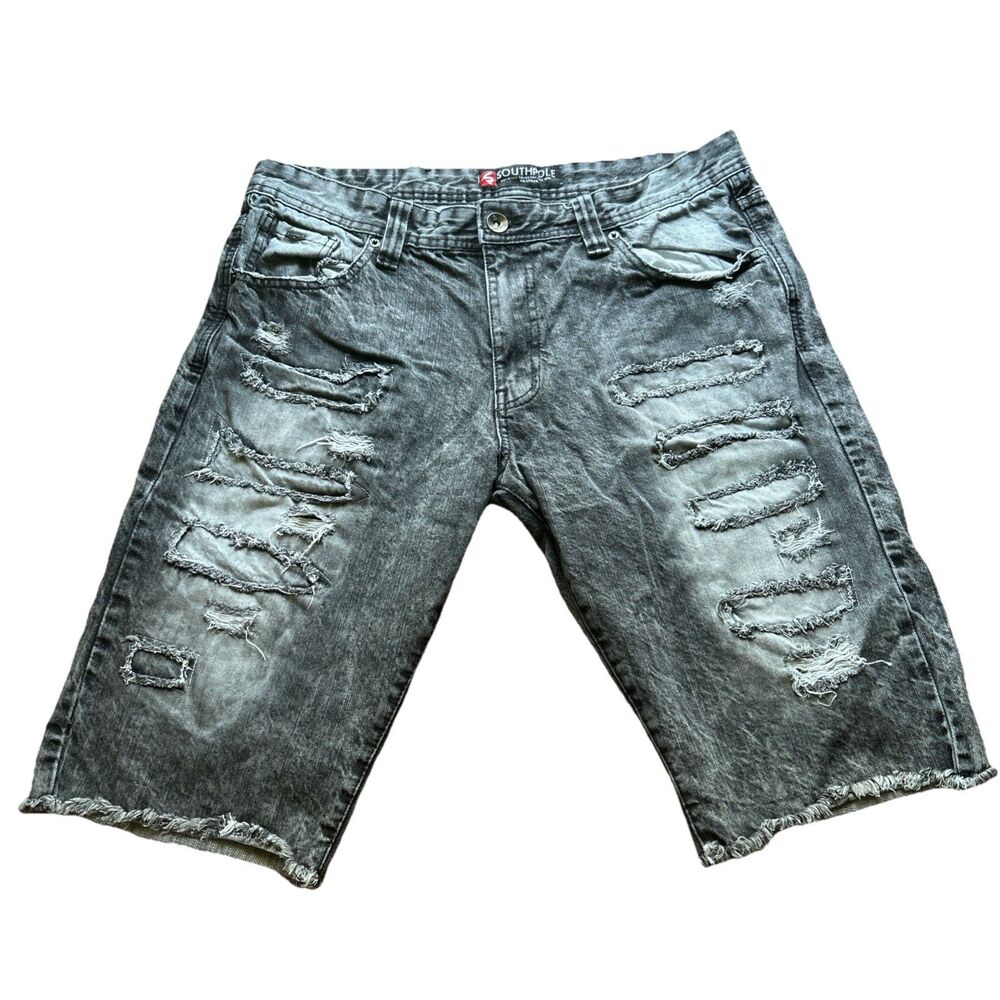 South Pole Gray Distressed Ripped Jean Shorts